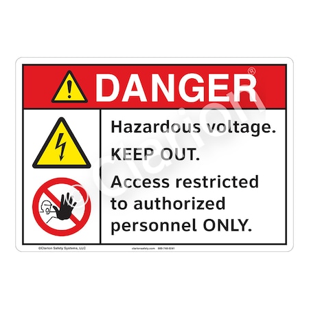 ANSI/ISO Compliant Danger Hazardous Voltage Safety Signs Outdoor Weather Tuff Plastic (S2) 10 X 7